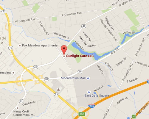 Map showing Sunlight Care office location at 3001 Chapel Avenue West, Cherry Hill, New Jersey